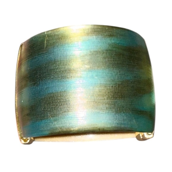 Alexis Bittar Teal Lucite and 14k Gold Plated Hinged Cuff Bracelet and Dustbag - Picture 5 of 14